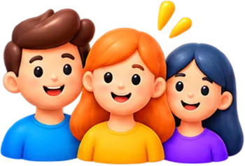 Three illustrated people for a name draw